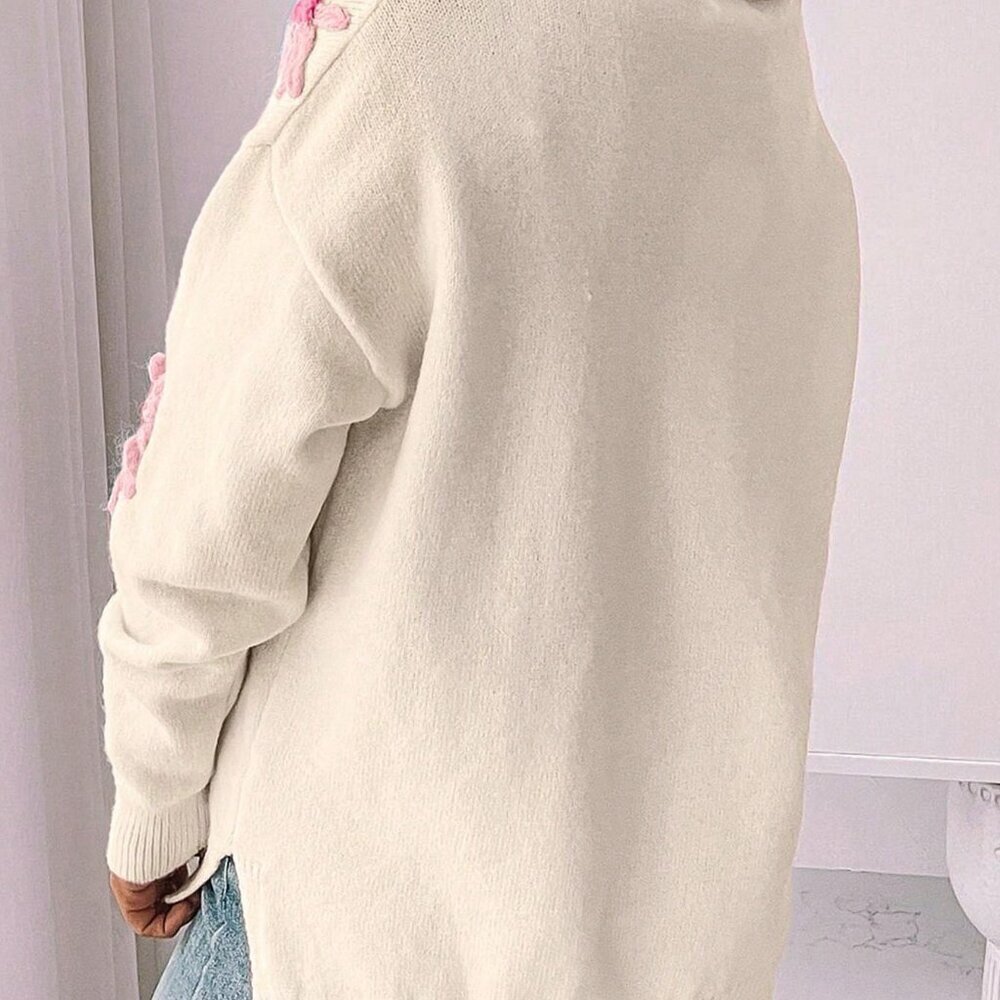 Apricot Casual Women's Floral Crochet V-Neck Sweater - Picture 3 of 3